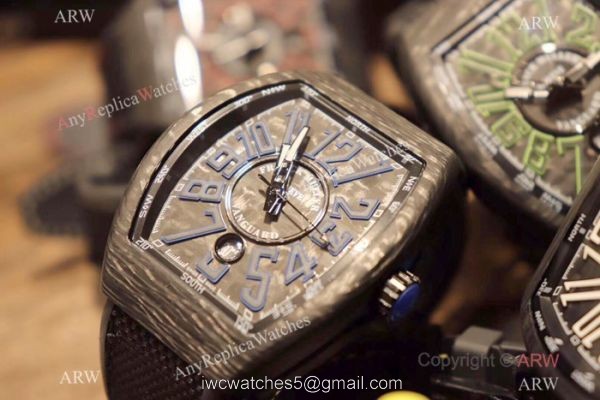 Copy Franck Muller Vanguard Automatic Watches Carbon Fibre Yellow Marker 2