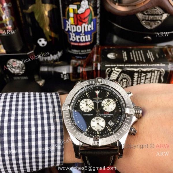 Copy Breitling COLT Chronograph Watches SS Brown Leather Strap 2