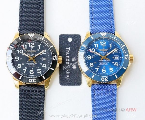 Swiss Breitling Superocean II Mens Watch Yellow Gold Blue Ceramic Bezel 2