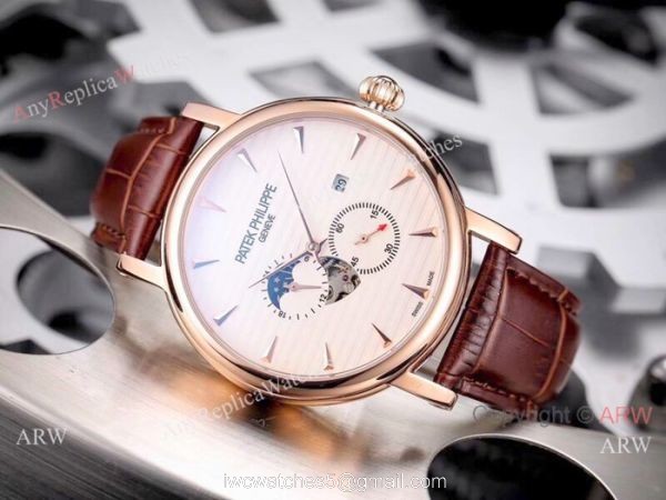 Patek Philippe Calatrava 42mm Copy Watches SS White Moonphase Dial 2