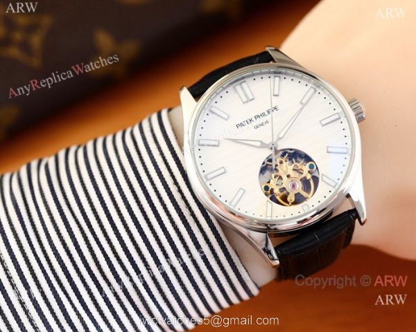 Patek Philippe Calatrava Copy Watches Two Tone Rose Gold Black Face 2