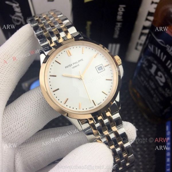 Patek Philippe Calatrava Men Watch Black Dial Two Tone Rose Gold 2
