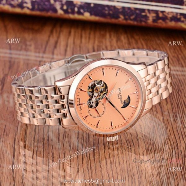 New Style Copy Patek Philippe Moon phase Watch Rose Gold 41mm Case 2
