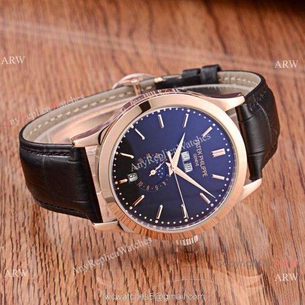 Patek Philippe Perpetual Calendar Rose Gold Case with Brown Leather Strap Watch 2