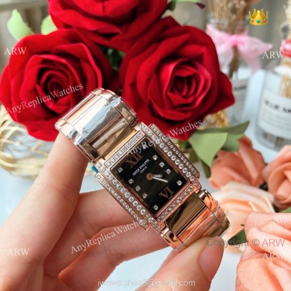 Copy Patek Philippe Twenty-4 Lady Watches Rose Gold Brown Dial -Swiss Quality 2