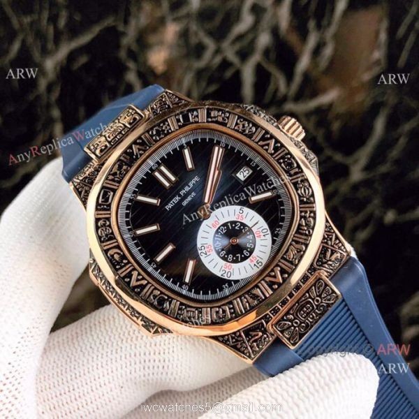 New Replica Patek Philippe Nautilus White Face Rose Gold Tattoo Rubber Strap Watch 2