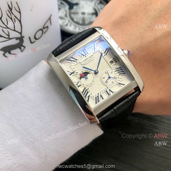Cartier Tank Moonphase Men Wristwatch Rose Gold Black Dial 2