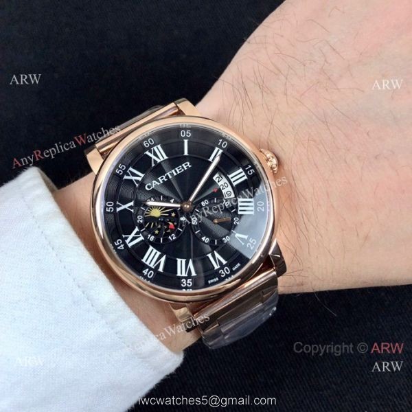 New Cartier Rotonde de Moon phase Stainless Steel Black Watch 40mm 2