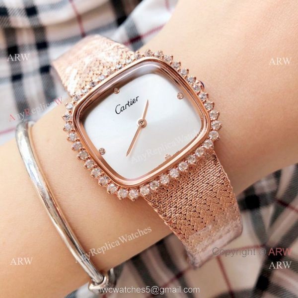 Fashion Cartier Replica Watches Rose Gold Diamond Case 2