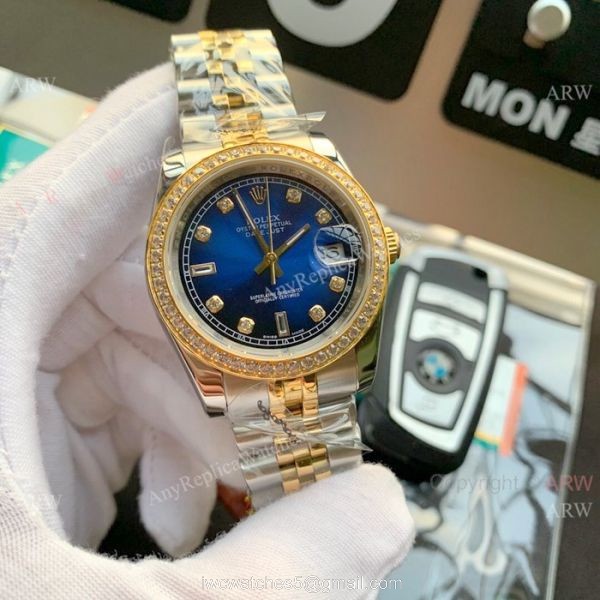 Two Tone Green Face Replica Rolex Datejust Jubilee Watch Asia 8215 Movement 2