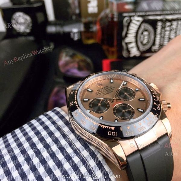 New Rolex Daytona Rubber Strap Replica Watch Rose Gold Case 40mm 2