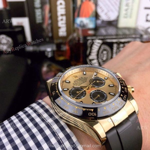 Yellow Gold Rolex Daytona Rubber Strap Replica Watch Mens 40mm 2