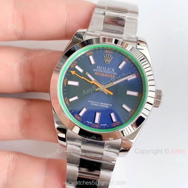 AR Replica Rolex Milgauss ETA2824 Stainless Steel Blue Dial Watch Swiss Made 2