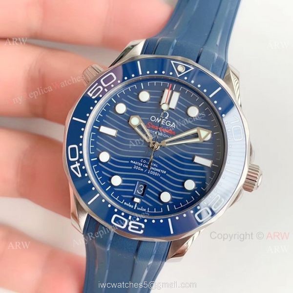 (OM Factory)Omega Seamaster 300 Replica Watch SS Blue Rubber Strap 2