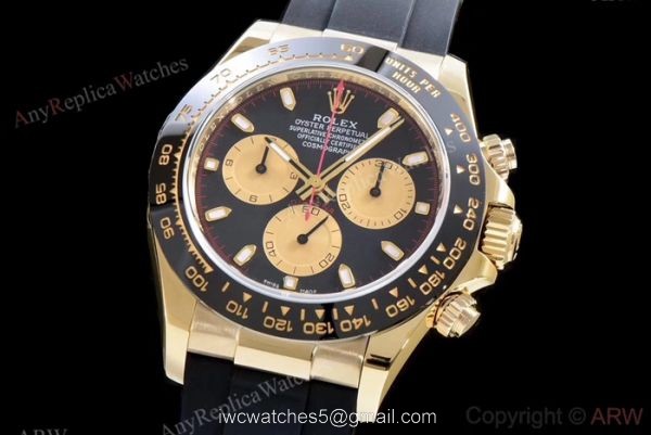 Rolex Daytona Swiss 4130 V2 Yellow Gold Black Rubber Strap Watch AR Replica Watches 2