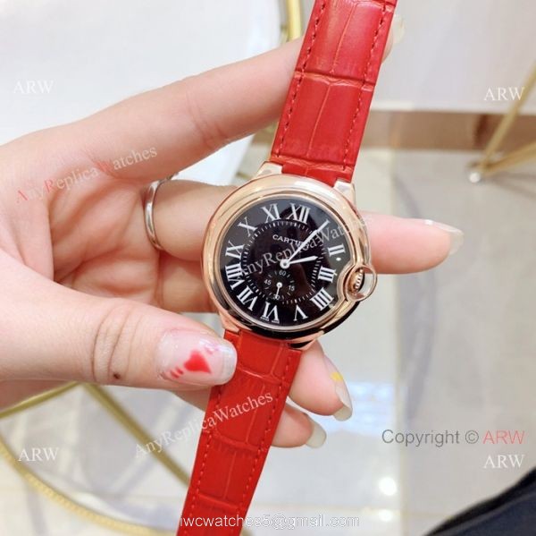 Fake Cartier Ballon Bleu Cartier Watch Lady 36mm Blue Leather Band 2