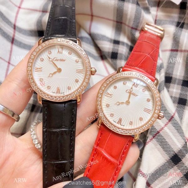 Japan Grade Replica Cartier SS Gray Leather Strap Watch 2