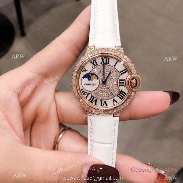 Fake Cartier Ballon Bleu Rose Gold Diamond Watches 36mm Lady 2