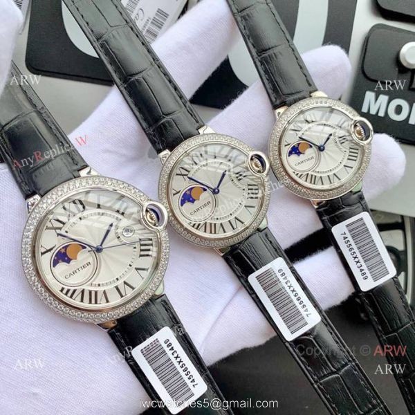 Copy Cartier Ballon Bleu Moon phase Diamond Watch Quartz Movement 2