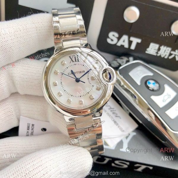 Ballon Bleu Cartier Quartz watch Copy Stainless Steel White Mop Face 33mm 2