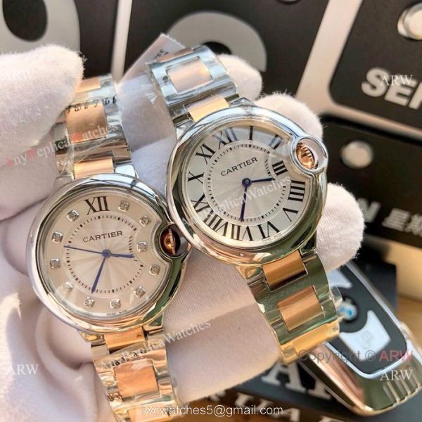 Cartier Ballon Bleu 33mm 2-Tone Rose Gold Silver Dial Womens Fake Cartier Watch 2