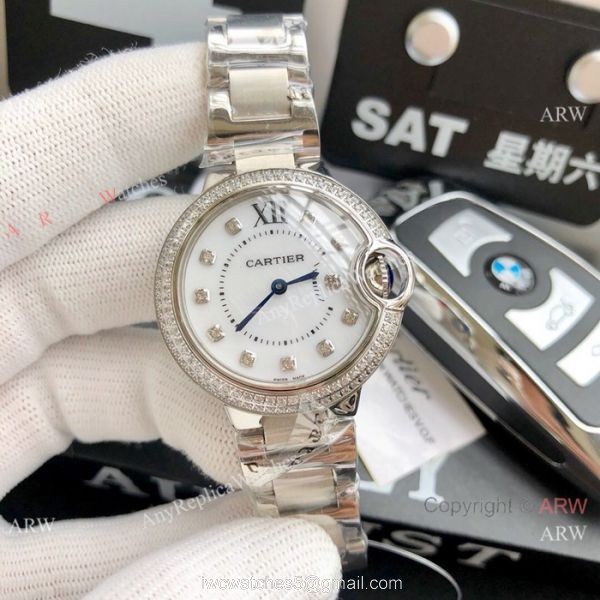Stainless Steel Pink Dial Womens Fake Cartier Watch 33mm 2