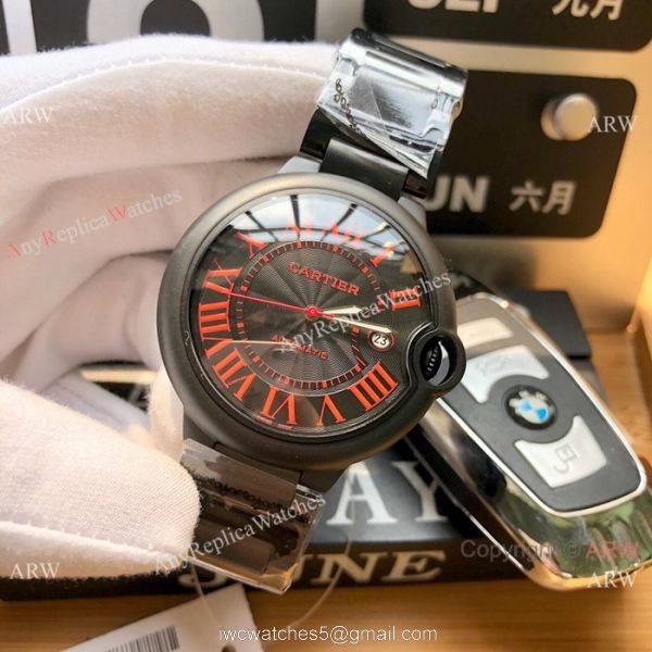 Replica Cartier Ballon Bleu Cartier 42mm PVD Black Dial Watch Swiss 8215 2