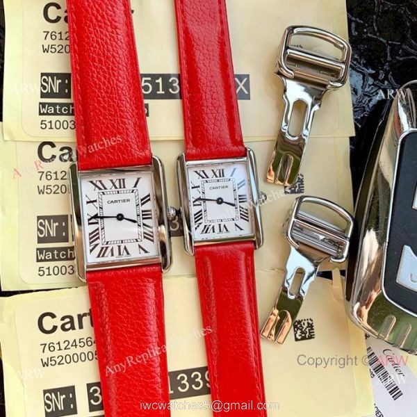 Cartier Solo Tank Quartz Watch SS Orange Leather Band 2