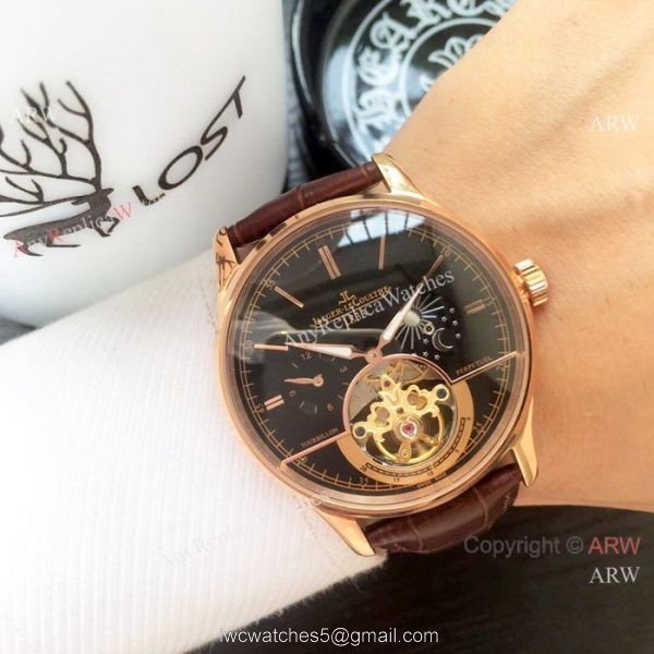 Copy Jaeger-LeCoultre Tourbillon SS Black Leather Strap Watch 2