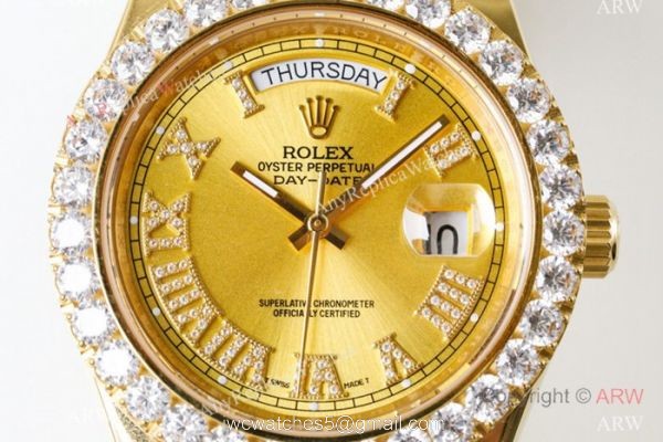 N9 Swiss Grade Rolex Day Date 2 Yellow Gold Diamond Roman Markers Watch 41mm 2