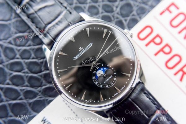 Swiss Grade Jaeger LeCoultre Master Ultra Thin Moon SS Black Face Watch 39mm 2