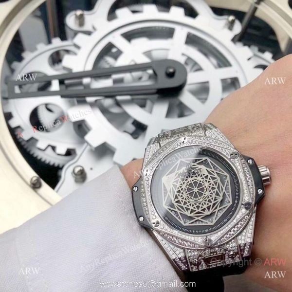 Hublot Big Bang Sang Bleu Stainless Steel Iced Out Watch Best Replica 2