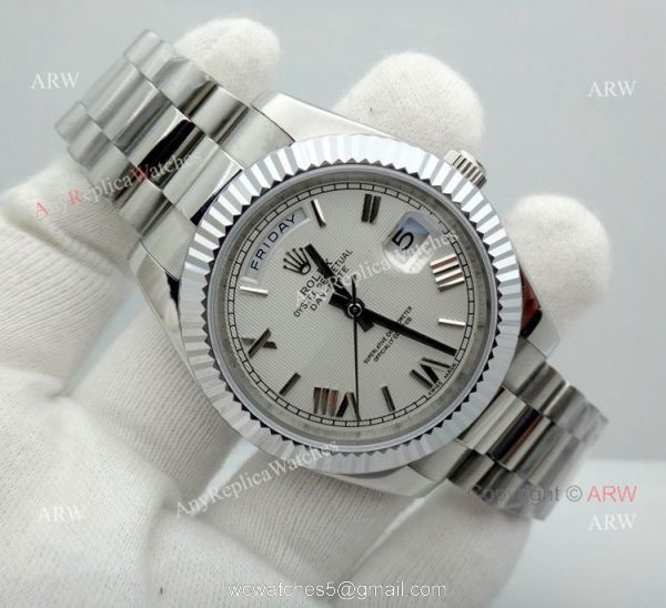 New Rolex Day Date President Replica Stainless Steel White Dial Watch 40mm 2