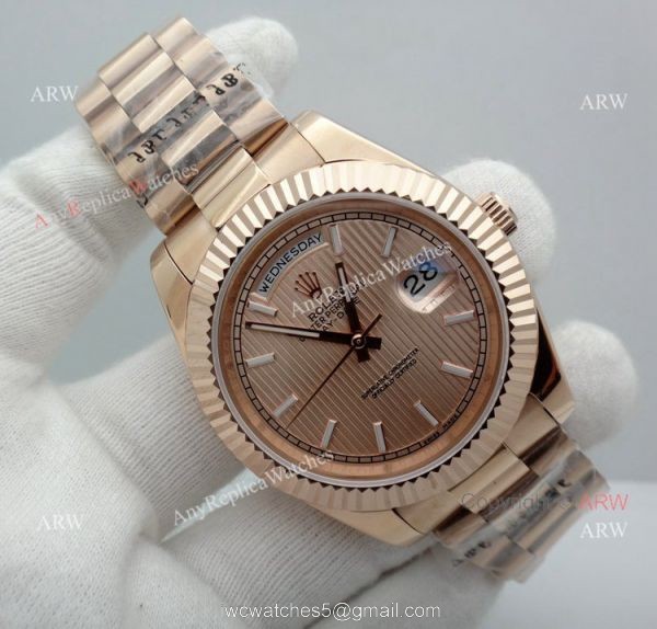 Replica Presidential Rolex Day date 40mm Watch Rose Gold stripped Dial 2