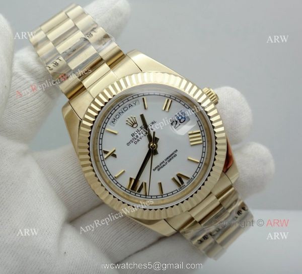 Rolex Day-Date White Dial Yellow Gold Watch 40mm Rolex Presidential Replica Watch 2
