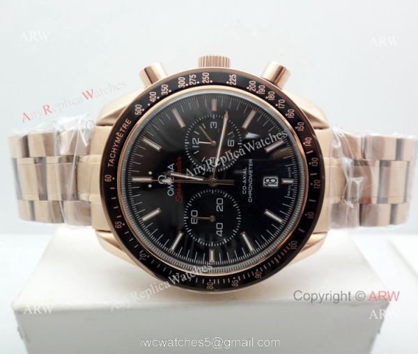 Copy Omega Speedmaster Rose Gold Black Chronograph Watch 45mm 2