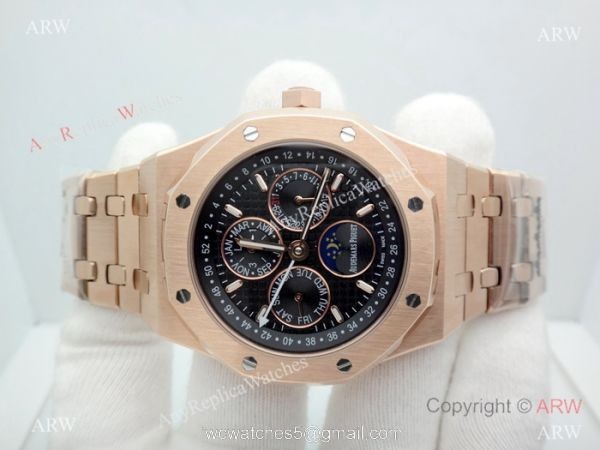 Fake Audemars Piguet Perpetual Calendar Rose Gold Black Watch Low Price 2
