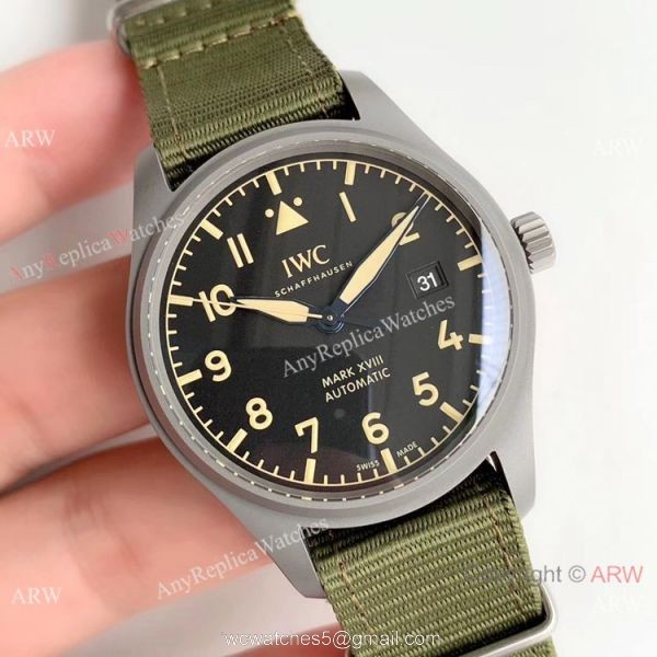 Swiss IWC Mark XVIII Replica Watch Titanium Green Nato Strap M+ Factory 2