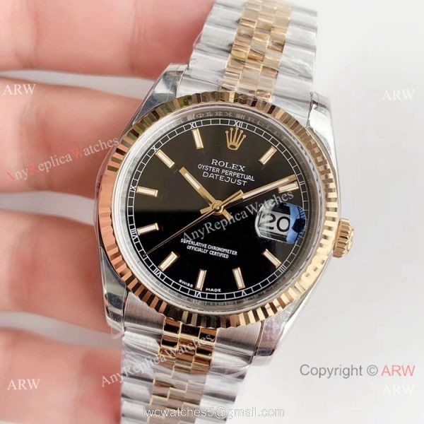 Replica AR Factory V2 Swiss 3135 Rolex Datejust Black Dial Jubilee Watch 36mm 2