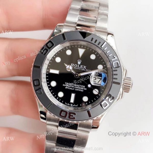 Swiss Replica Rolex Yachtmaster ETA2836 Watch Stainless Steel Black Bezel 2