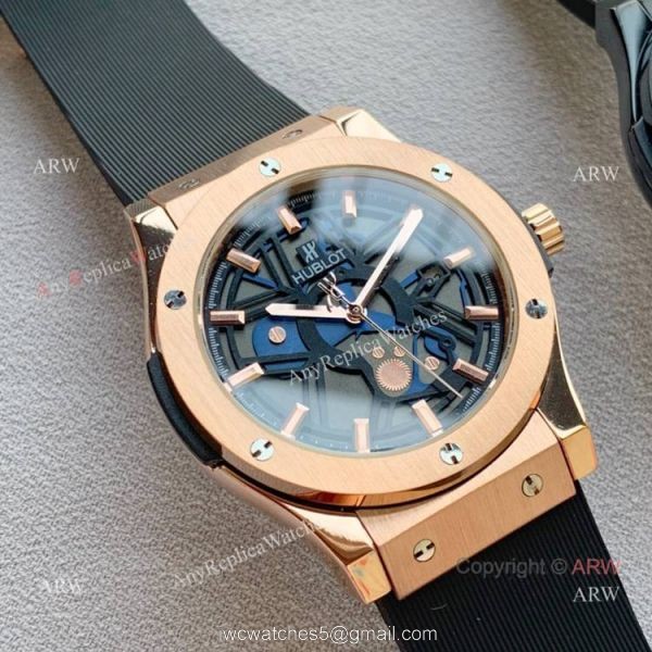 Copy Hublot Classic Fusion Men Watch Black Case Rubber Bracelet 2