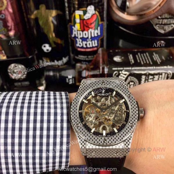 Copy Hublot Classic Fusion Watches Skeleton Dial Black Rubber Strap 2