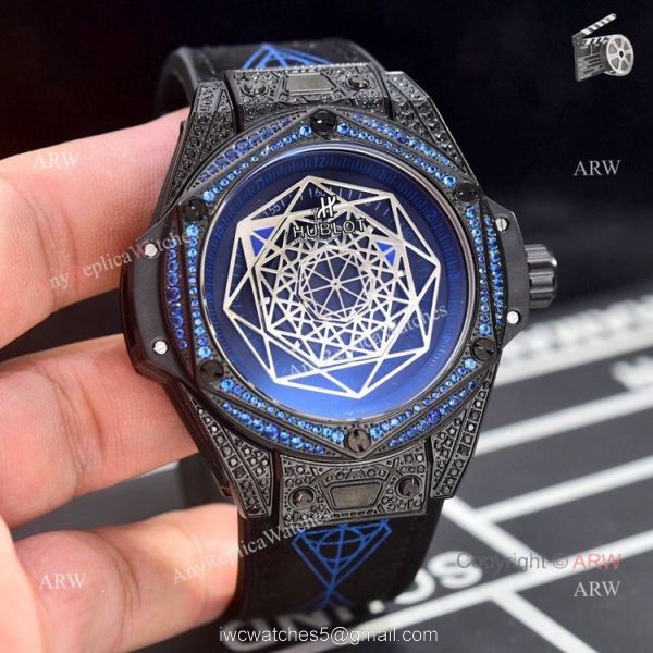 Hublot Big Bang Sang Bleu All Black Red 43mm Mens Watch Replica 2