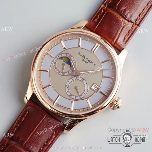 Swiss Grade 1 Patek Philippe AAA Watch Rose Gold Moonphase Men Size 2