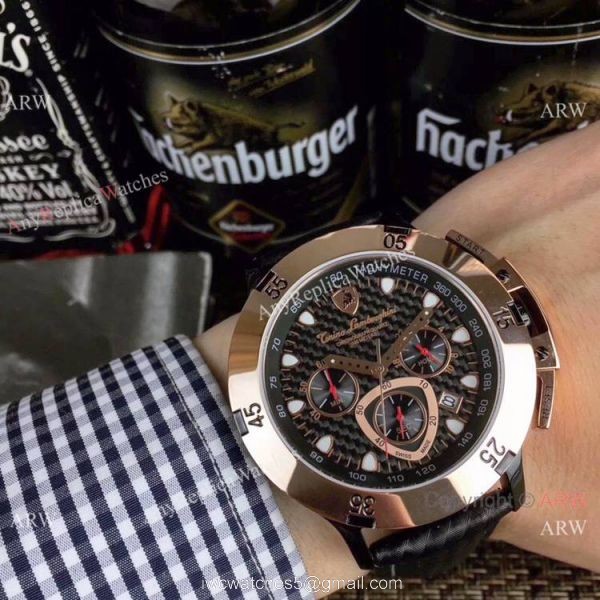 Copy Lamborghini Herrenuhr Quartz watch Rose Gold Bezel Silver Dial 2