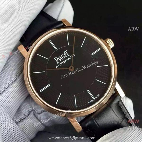 1 1 Swiss Replica Piaget Altiplano 9015 Rose Gold Black Dial Watch 2