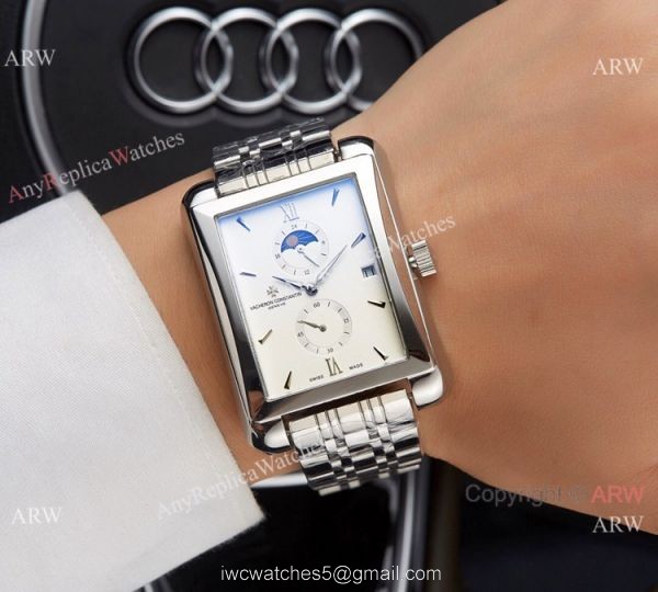 Clone Vacheron Constantin Moonphase Watch Rose Gold Brown Leather Strap 2