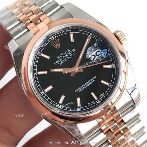 AR Factory V2 Rolex Datejust Black Face Two Tone Rose Gold Watch Rolex ?R 3135 Movement 2