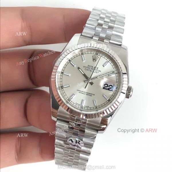 Swiss Replica Rolex Datejust Silver Face Jubilee ETA 3135 V2 Watch Rolex AR Factory 2