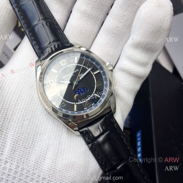 Vacheron Constantin Moonphase Watch Gray Dial Black Leather Strap 2
